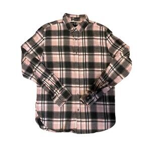 Denim and Flower Flannel Shirt Medium Pink Plaid Cotton